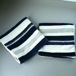 Pier 1 Pillow Cove Blue Linen‎ Velvet Textured Set of 2 Coastal Nautical Yacht
